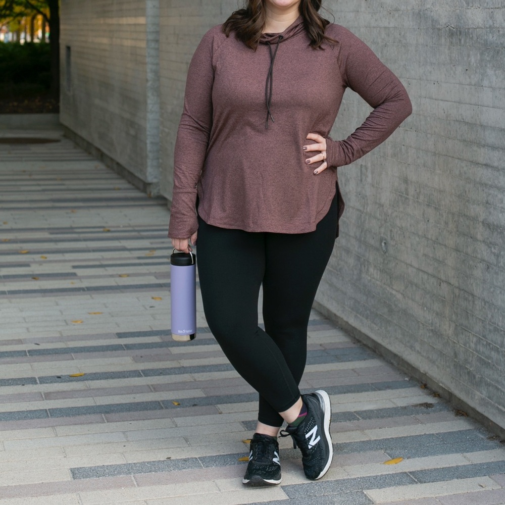 Athleta Long Sleeve Hoodie - heather plum color, poly soft fabric, tunic length